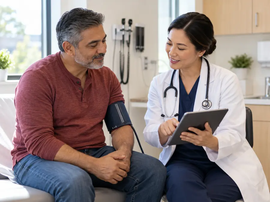 Physician reviewing a chronic-care plan with a patient