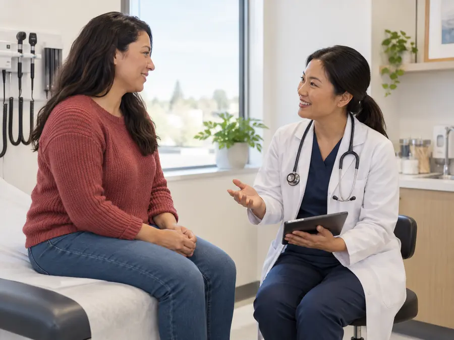 Physician speaking with a walk-in clinic patient